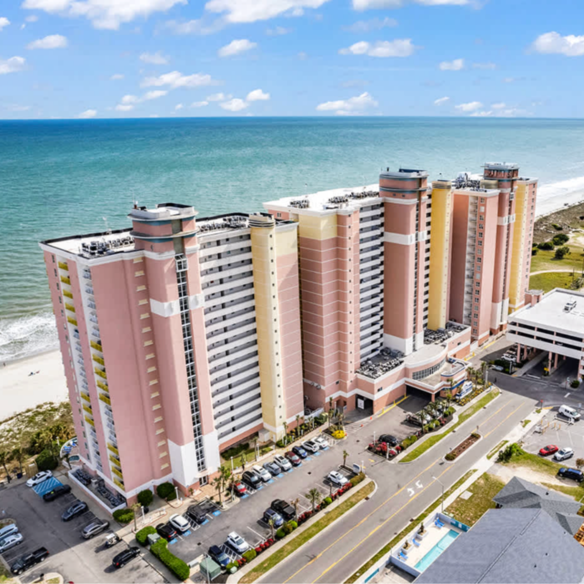 Bay Watch Resort oceanfront towers overlooking the beach in North Myrtle Beach, South Carolina